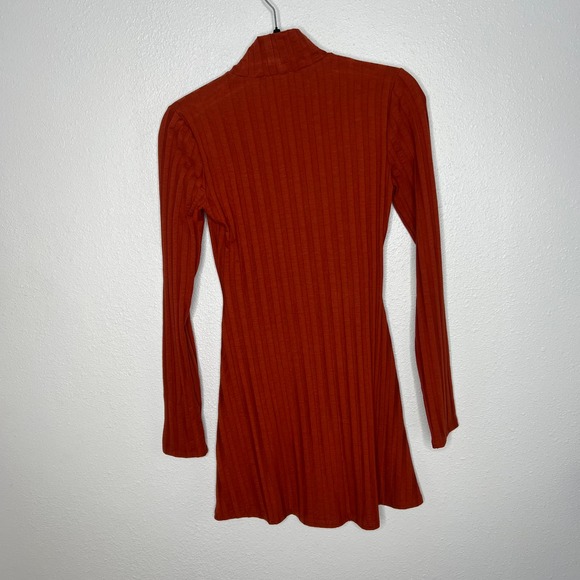 New Reformation Libra Knit Mini Dress Rust Orange Side Slit Long Sleeve Sz S - Picture 9 of 9